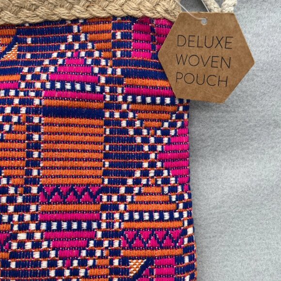 Eccolo Deluxe Woven Zipper Pouch Burlap Trim 11.5" x 8" Pink Orange Purple - Picture 2 of 7